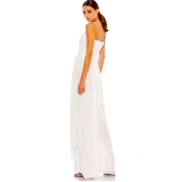 Mac Duggal NWT Chiffon Cross Ruched Top Full Tiered length Wide Leg Jumpsuit XS - Picture 4 of 9